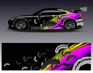 Fototapeta premium Car wrap design vector. Graphic abstract stripe racing background kit designs for wrap vehicle race car rally adventure and livery