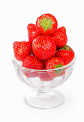 Container, bowl with fresh strawberries on a white background