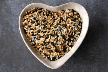 Everything Bagel Seasoning in a Heart Shaped Bowl