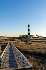 
The Bodie Island Lighthouse Seen from a Boardwalk Observation Deck Just Before Sunset in North...