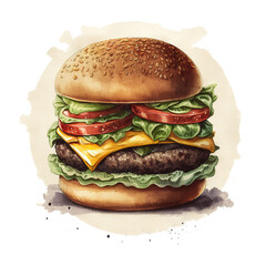 An American Cheese Burger on transparent background, Generative Ai