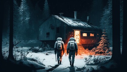 Intrepid astronauts leaving the cabin, embarking on an extraordinary journey
