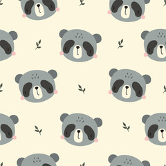 Seamless pattern with cute panda in boho style. Vector illustration for nursery and textile decoration