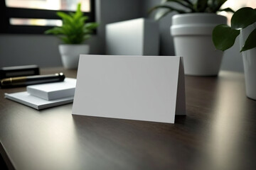 blank white Business Card Mockup on the office table. Generative Ai