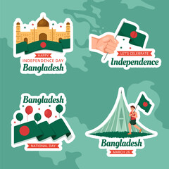 Happy Independence Bangladesh Day Label Flat Cartoon Hand Drawn Templates Background Illustration