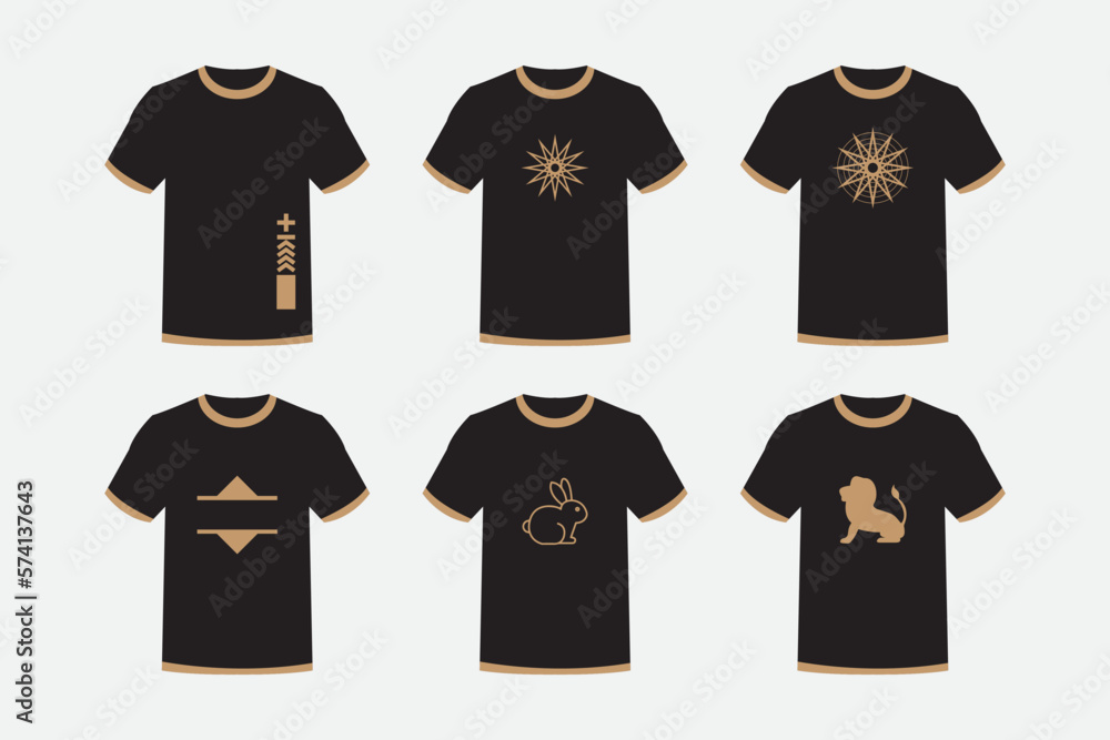 Wall mural Black background t-shirt and brown ornament. Great for fashion, men, boyfriend, sports etc