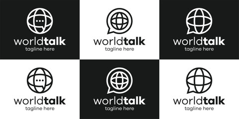 Fototapeta na wymiar logo set design line world and talk vector illustration