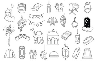 set of cute doodle illustration of ramadan kareem Eid al-Fitr elements