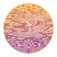 Circular crane, cloud, and herb of immortality pattern, which are Korean traditional patterns, 
한국전통문양인 원형 학과 구름,불로초 패턴