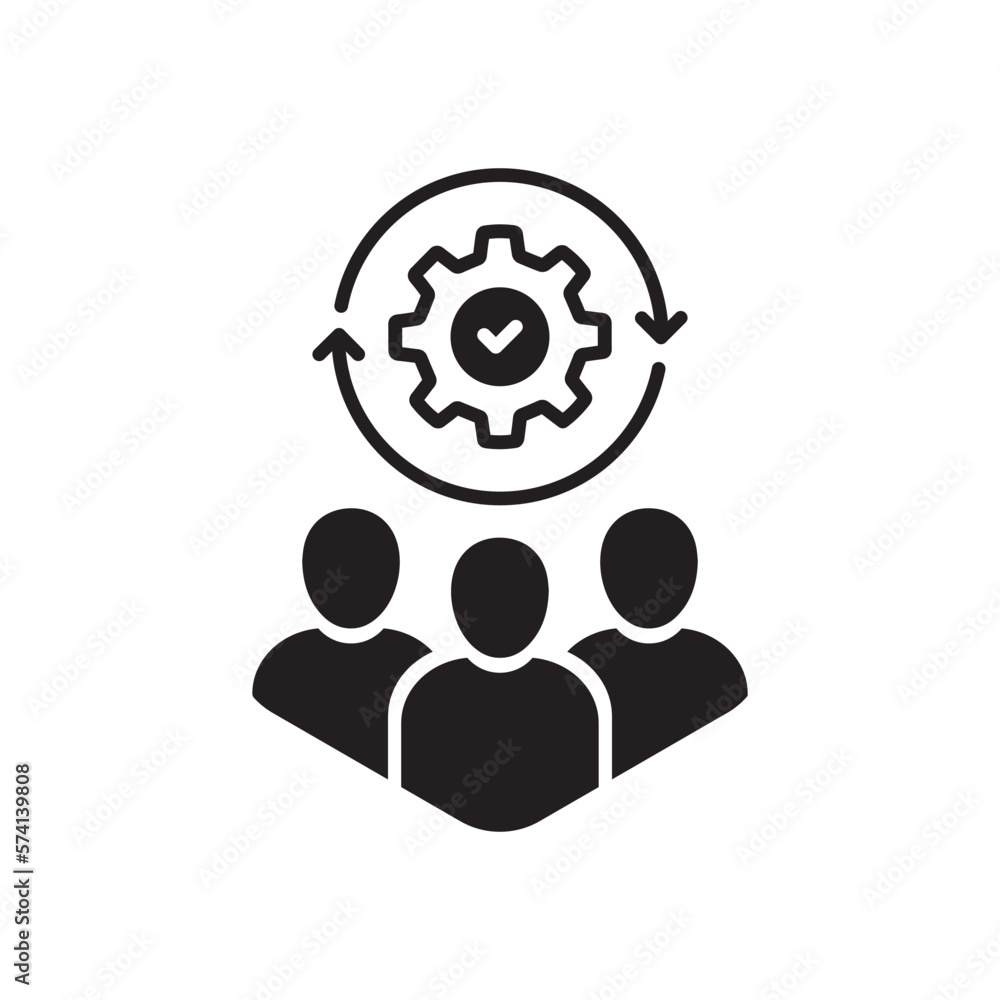 Poster technical committee or tech support simple icon. outline group or crowd of people and manager logoty