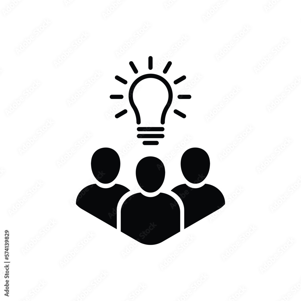 Poster crowd of people icon with thin line bulb. flat simple trend modern smart people meeting logotype gra