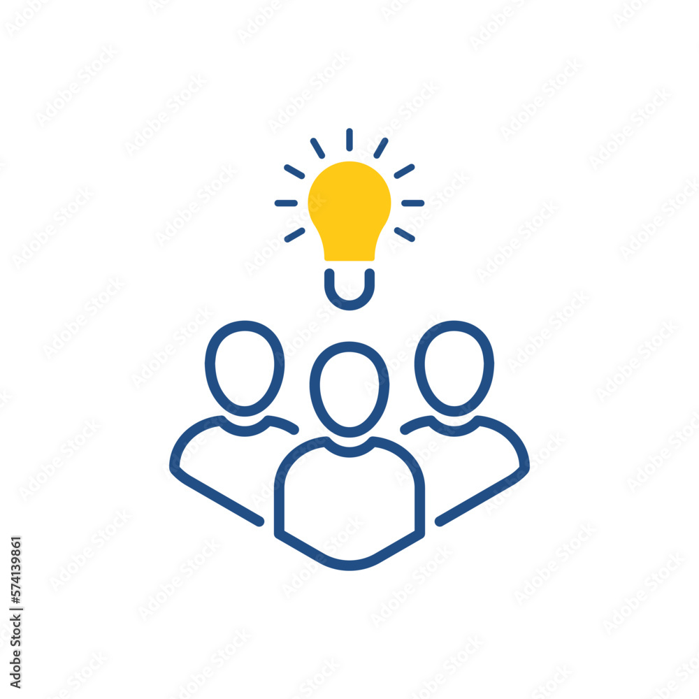 Poster linear abstract people icon with bright light bulb. flat stroke trend modern simple thin line unity 