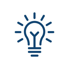 blue linear bright light bulb like insight logo. flat stroke art style trend modern simple visionary logotype graphic lineart design web element. concept of night quizz badge or think outside the box