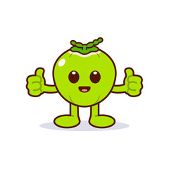 Cute Green Coconut Character Giving Thumbs Up
