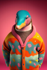 Platypus  in Sweater as Fashion Model Bright Colors Generative AI Digital Illustration Part#220223
