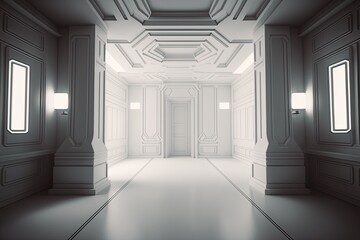 empty room 3d rendering futuristic background. Generative Ai