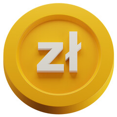 Polish Zloty Gold Coin 3d Illustration. Polish Currency Symbol. European Money Sign.