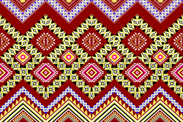Ethnic geometric oriental traditional with colorful floral and elements seamless pattern. designed for background, wallpaper, clothing, wrapping, fabric, Batik, decorating, embroidery style, vector 