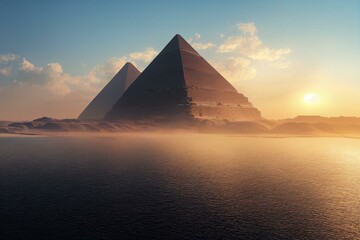 Obraz na płótnie Canvas Nile river pyramids nature cloud sky egypt. Generative AI