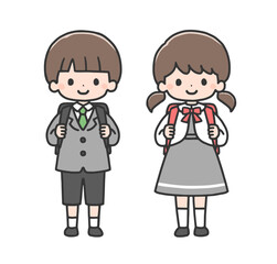 入学式　新入生の男の子と女の子