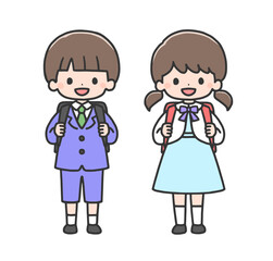 入学式　新入生の男の子と女の子
