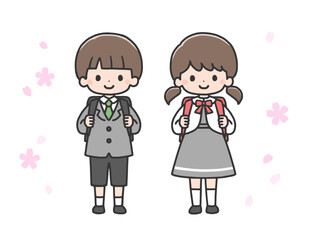 入学式　新入生の男の子と女の子
