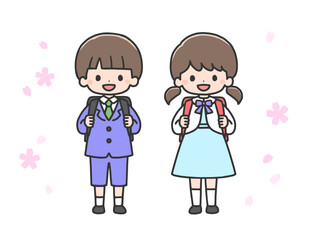 入学式　新入生の男の子と女の子