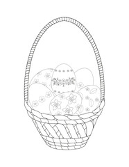 Coloring book for children and adults. Easter basket with eggs.