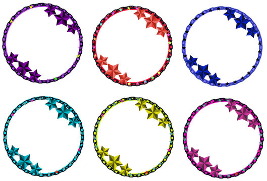 ポップな星とチェーンの円形フレームセット　ビビッドカラー原色系スターの飾りフレーム　丸型アイコンフレーム　デザインフレームセット