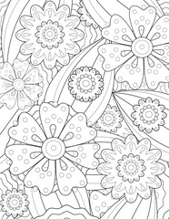  Coloring pages for children and adults.Blooming garden illustration hand drawing. 