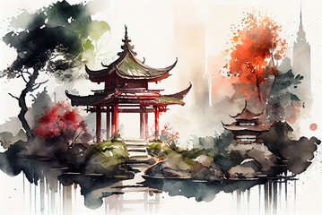 Chinese landscape background image, generative ai - obrazy, fototapety, plakaty