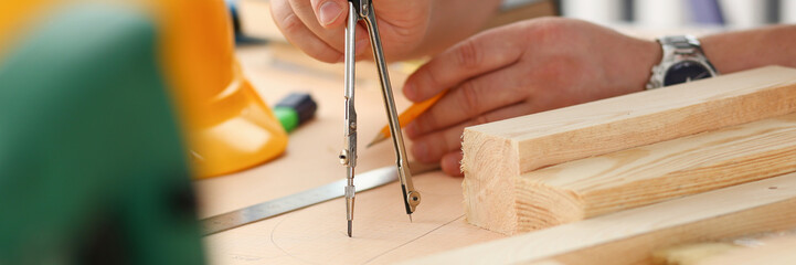 Building architectural design and construction plans with blueprints