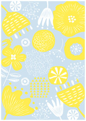 北欧風_花柄イエロー背景縦