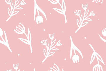 Naklejka premium Seamless pattern with flowers and plants. Spring flowers pattern. Vector illustration.