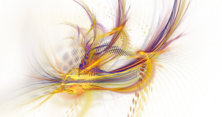 Obraz premium Colorful wave swoosh, flowing swirl. Magic trail isolated on transparent background. Amazing fractal background. PNG. Digital fractal art.