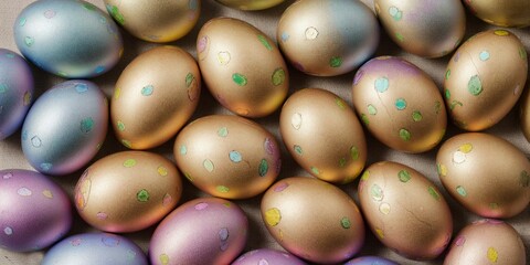 Happy easter! A bunch of beautiful noble colorful eggs / Texture / Easter Eggs / Ostern / Eastern - Decoration concept for greetings and presents on Easter Day celebrate time / Copy Space / Space for 