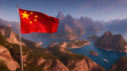 China Flag, Resolute and Unyielding Design of Chinese Courage, Generative AI