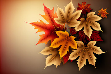 Naklejka na ściany i meble Fall with autumn maple leaves, nature, plants and trees, Generative AI