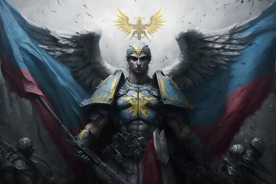 A Heroic Ukrainian Soldier With Wings Superpowered Angel Is Here To Fight For Ukraine And Kill And Destroy The Russian Invasion, Fantasy And Hope, Portrait