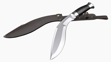 Modern Kukri knife with a leather scabbard. 3D rendering