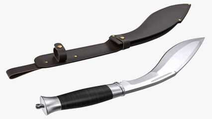 Modern Kukri knife with a leather scabbard. 3D rendering