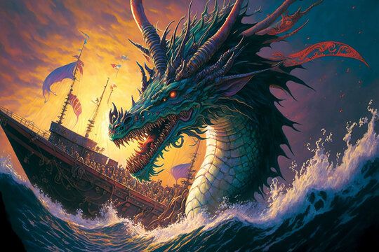sea dragon attacks the shipc, generative ai