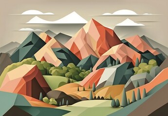 Colorful Landscape: Vector Illustration of Rolling Hills in Vibrant Colors, Ai Generated