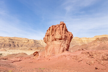 Fototapeta premium Mushroom rock, a rock formed by the erosion of red sandstone in the national park Timna, near the city of Eilat, in southern Israel