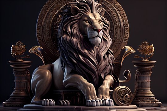 Royal lion sitting on a throne, Generative AI. Digital Art Illustration