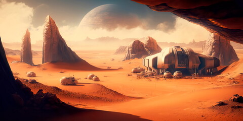 Technological city of the future, which is located in the most dangerous conditions on Mars. Generative AI