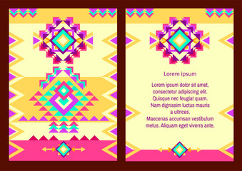 Aztec style vertical flyer set with Mexican ethnic elements. Vector.