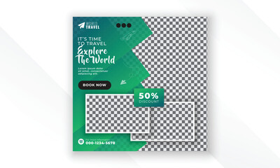 Explore the world modern creative travel social media post web banner square flyer design template