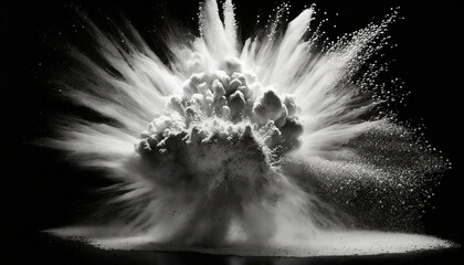 white powder explosion on black background.