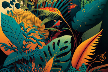 Vibrant and Colorful Tropical Plants, generative ai